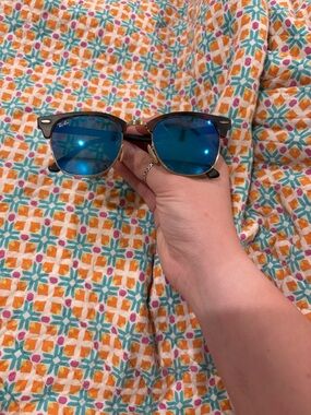 Ray-Ban Clubmaster Sunglasses - Brown Frame with Blue Mirrored Lenses